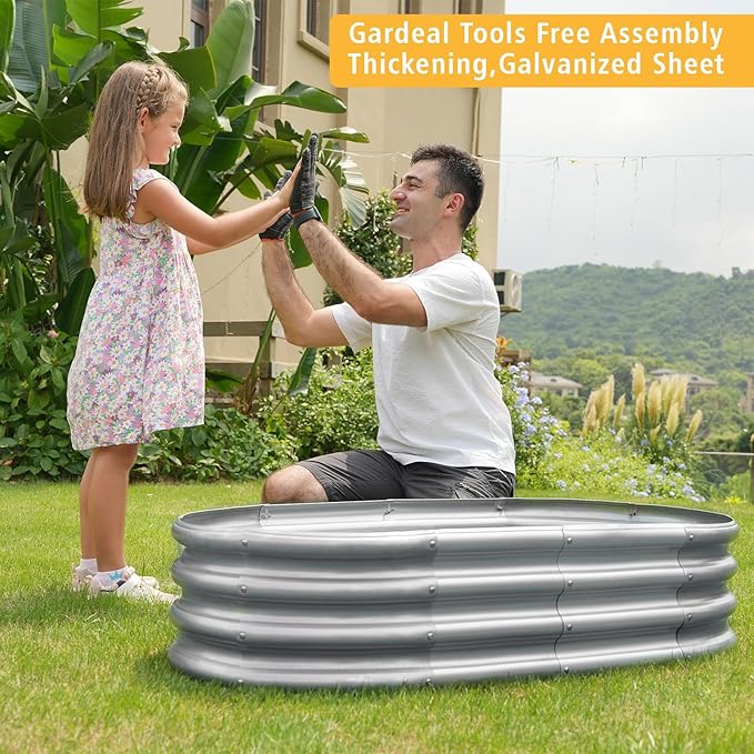 Garden 4x2x1ft Galvanized Raised Garden Bed Kit - Metal Planter Boxes for Vegetables/Herbs/Flowers, Heavy-Duty Steel Outdoor Garden Box with Reinforced Edges(4X2X1FT)