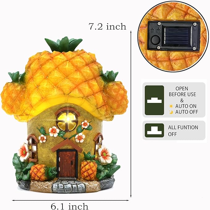 Fairy House Pineapple-Solar Garden Statues-Outdoor Decor - Fairy Garden Accessories for Porch Backyard Yard Lawn Flower Bed Decor