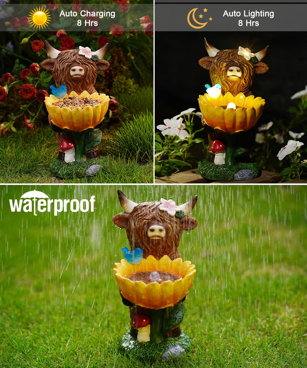 Nacome Solar Highland Cow Garden Decor Outdoor Statue Brown Realistic