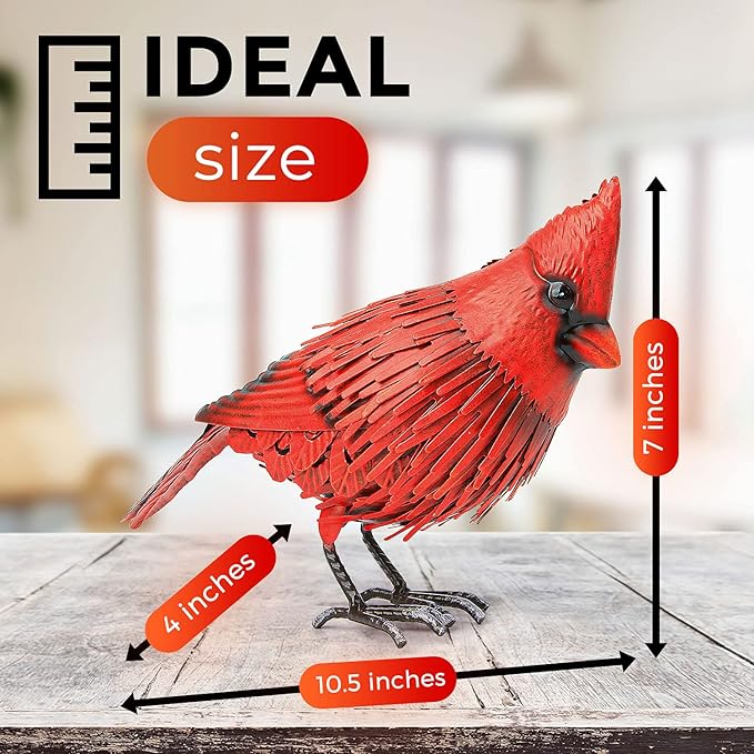 Shefio Cardinal Garden Decor - Metal Cardinal Yard Decor - Large Red Bird, Unique Yard Art - Outdoor Statues - Garden Sculptures & Statues