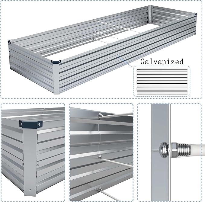 MGNO 2pcs 8x4x1FT Galvanized Raised Garden Bed-Outdoor Planter Box for Vegetables-Metal Garden Bed,Rectangle Planting Box for Herb,Flower