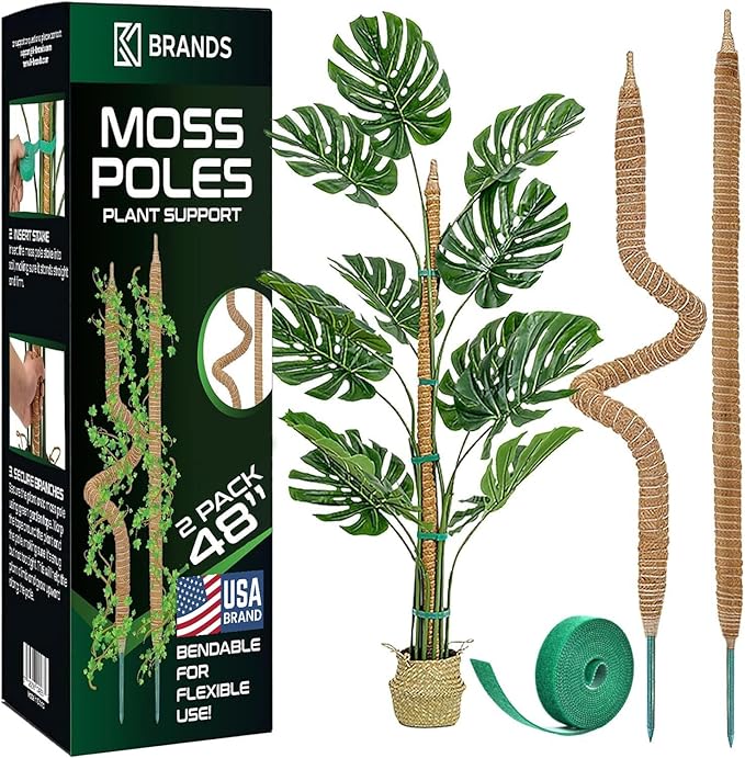 2 Pack 46'' Bendable Moss Pole Monstera Plant Support for Climbing Indoor Plants - Stakes for Potted Climbers - Tall Sticks Indoor Trellis for Houseplants - Accessories for Monstera Pot