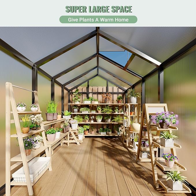6 x 8 FT Greenhouse, Greenhouses for Outside, Polycarbonate Greenhouse with Aluminum Frame, Lockable Door and Ajustable Roof Vent for Backyard, Green Houses for Outside Garden Backyard, Patio
