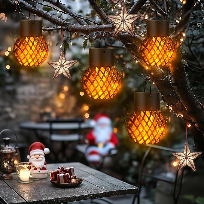 GIGALUMI 12 Pack Solar Lanterns for Outside,Solar Hanging Lights Outdoor Waterproof with Flickering Flame,Solar Powered Outdoor Lights Garden Decor for Yard,Patio,Tree,Camping,Festival Decoration