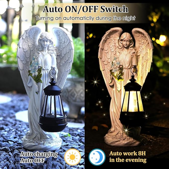 Solar Angel Outdoor Garden Decor Statues – 13.2 inches Solar Outdoor Sculptures for Outside Yard Art Patio Balcony Front Lawn Ornaments Gifts for Mom Grandma Women
