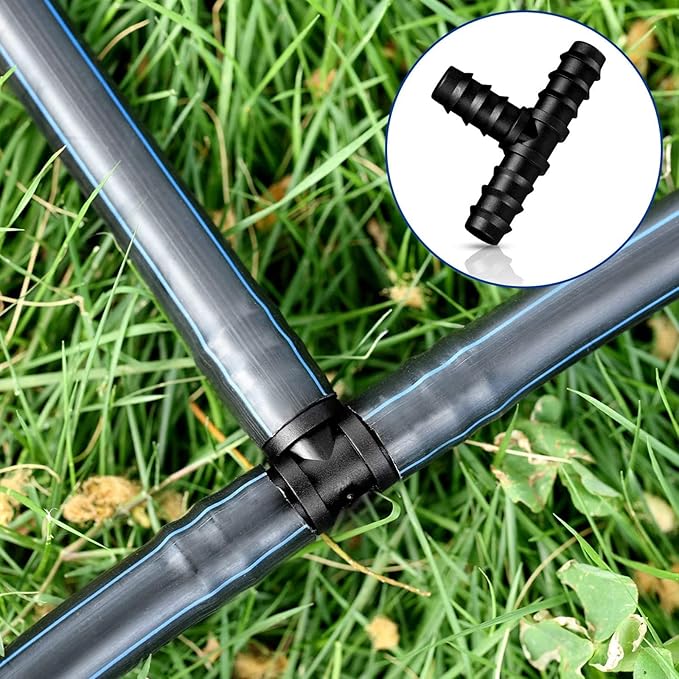 Maitys Irrigation Fittings Kit for Tubing 32 Piece Set, 8 Tees, 8 Couplings, 8 Elbows and 8 End Cap Plugs Barbed Connectors for Drip Sprinkler Systems, Garden, Patio, Lawn or Flower Bed (1/2 Inch)