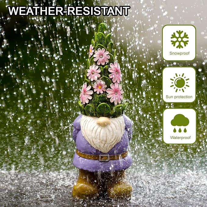 Nacome Solar Garden Outdoor Statues Gnome with Succulent and 7 LED Lights - Lawn Decor for Patio, Balcony, Yard Ornament - Unique Housewarming Gifts