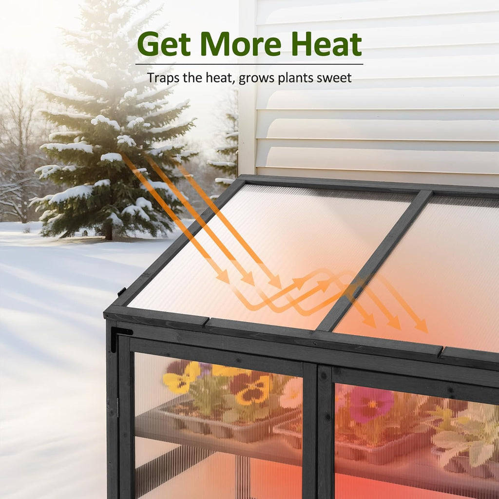Macrout Cold Frame Greenhouse, Large Wooden Greenhouse Cabinet, Garden Cold Frame with Adjustable Shelves for Outdoor Indoor Use, 1344 (Dark Grey)