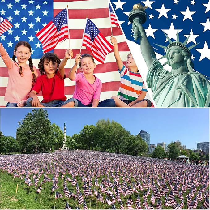 12 Pack 12x18 Inch American Flags for Outside, US Flags with Kid-Safe Spear Top ,American Flags on Stick, Patriotic Decorations,Perfect for Flag Day, Memorial Day, Independence Day Patriotic Holiday Yard Garden Flags