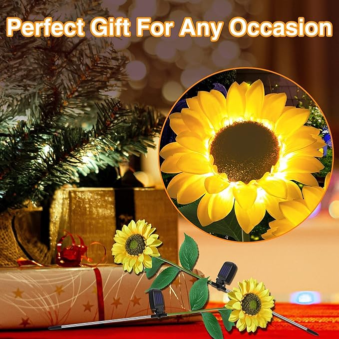 TYNLED Sunflower Solar Garden Lights, 2 Pack Outdoor Solar Powered Garden Stake Lights Waterproof Decoration Flower Landscape Lights for Garden Patio Pathway Backyard