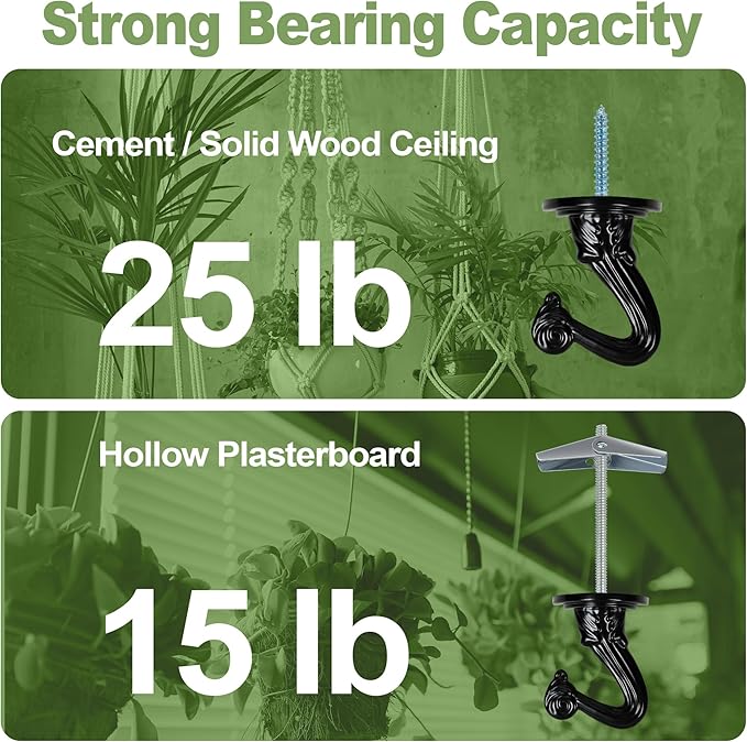 Ceiling Swag Hook Sets - Heavy Duty Hooks with Mounting Hardware for Hanging Plant, Ceiling or Extender Chains - Easy Install with Screws/Brackets (10 pcs - Black)