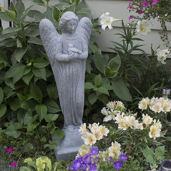 EMSCO Group Morning Angel Statue – Natural Granite Appearance – Made of Resin – Lightweight – 29” Height