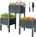 MAYOLIAH Raised Garden Bed with Drainage Elevated Planter Box Plastic Raised Beds for Gardening Vegetables Herb Flowers, Perfect for Indoor Outdoor Planting, 3 Boxes Grey