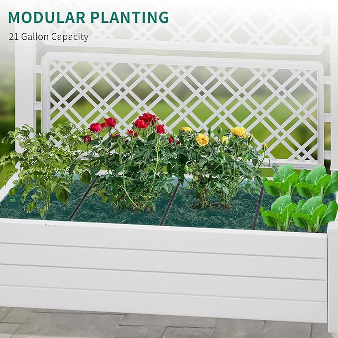 YITAHOME 43.3x17.7x61 in Planter Trellis Box with Wheels & Drain Plug, Outdoor Resin Raised Garden Bed for Climbing Plants, Large Weather-Resistant Design, Grayish-White