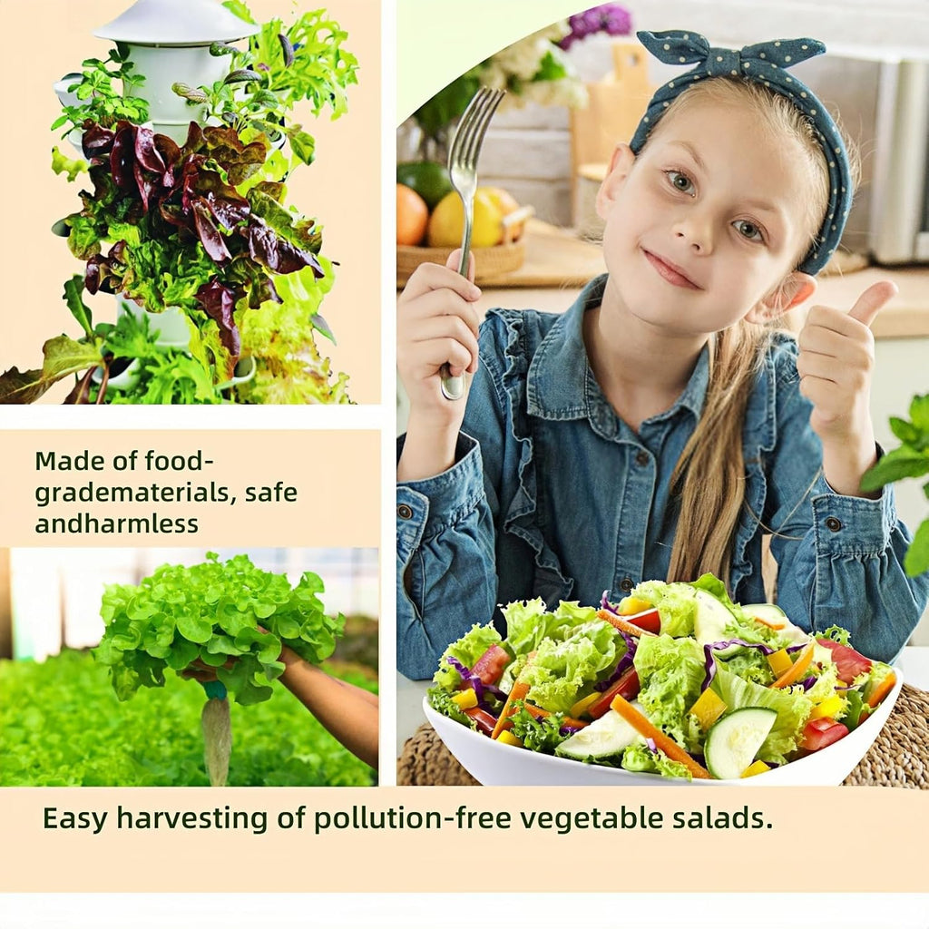 Hydroponic Growing System Kit - Indoor Smart Hydroponic Vertical Garden,Hydroponic Vegetable System,30 Pods,with Pump System and Automatic Timer, White