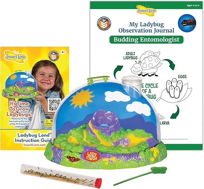 Insect Lore Live Ladybug Growing Kit | Ladybug Land Habitat | 10-15 Live Pink Spotted Ladybug Larvae Included