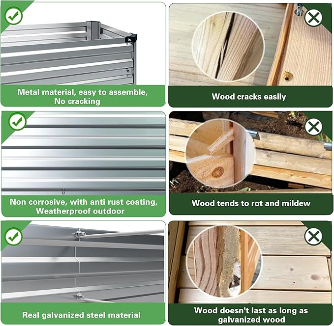 MGNO 2pcs 12x4x1FT Galvanized Raised Garden Bed-Outdoor Planter Box for Vegetables-Metal Garden Bed,RRectangle Planting Box for Herb,Flower