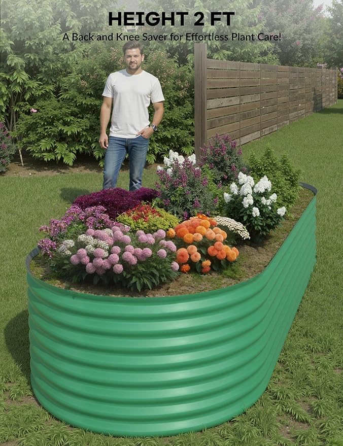 8x4x2ft Raised Garden Bed,Galvanized Raised Planter Boxes Outdoor with Easy Assembly, Large Garden Bed for Vegetables, Fruits, Flower,Raised Garden Bed,Green
