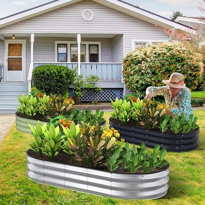Kesfitt Raised Garden Bed Kit,Outdoor Galvanized Planter Large Metal Raised Boxes with Safety Edging and Gloves for Gardening Vegetables,Fruits,Flower(4x2x1FT)