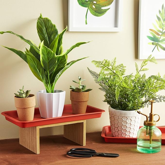 Juvale 8 Pack Plastic Plant Drip Trays for Planters, Pots, Rectangular Saucer Pans for Indoors, Outdoors (Terracotta Red, 6.5x12 in)