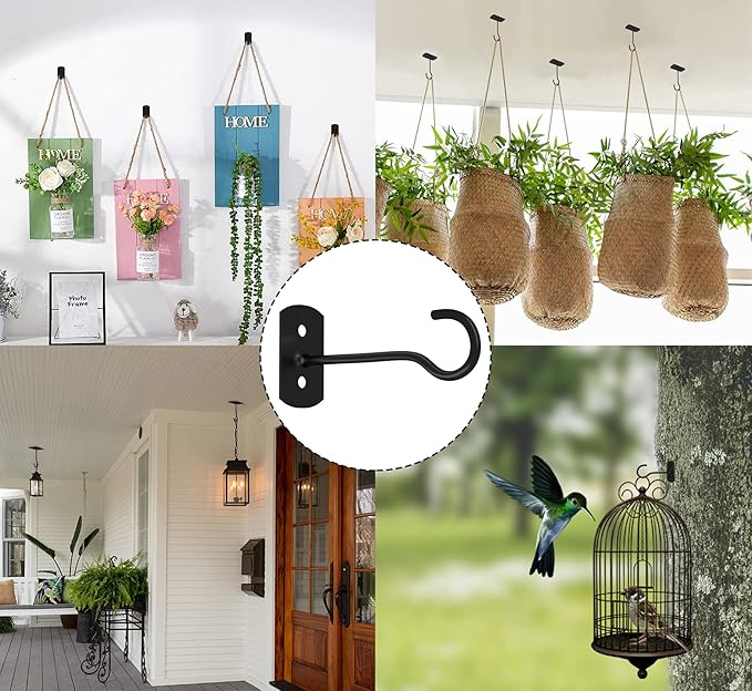 6in Plant Hooks,4Pack Ceiling Hooks for Hanging Plants,Lights,Planters,Lanterns,Hanging Bird Feeders,Wind Chimes,Indoor&Outdoor Decoration Wall Hooks Black