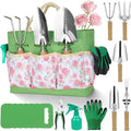 Garden Tool Set,10 Piece Garden Kit,Heavy Duty Stainless Steel Gardening Hand Tools with Durable Storage Tote,Rust-Proof Garden Tools,Gardening Gifts for Women Men Pink Floral Pattern Design