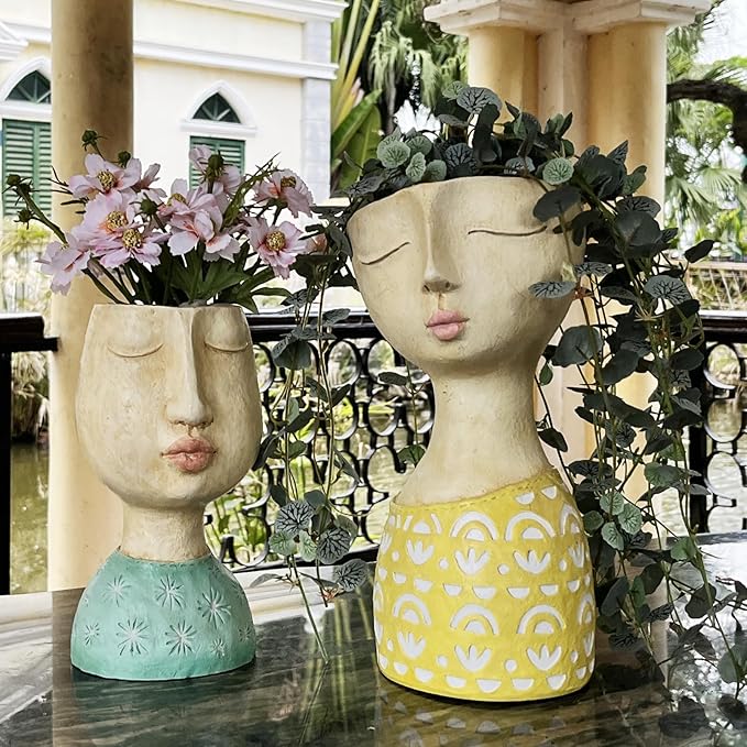 DiliComing Face Planter-Pots for Indoor Plants - 11 Inch Tall Planters for Flowers Head Planter with Drainage for Patio Yard Garden Succulent Pots Garden Décor 6 x 6 x 11 Inch