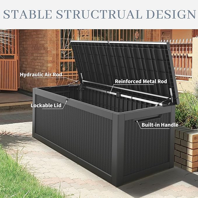 NUNU LAB 260 Gallon Outdoor Storage Box,Resin Large Sturdy Deck Box, Backyard Outside Storage Box Waterproof with Double Wall Panels,Package Delivery Garden Outdoor Hose Bin