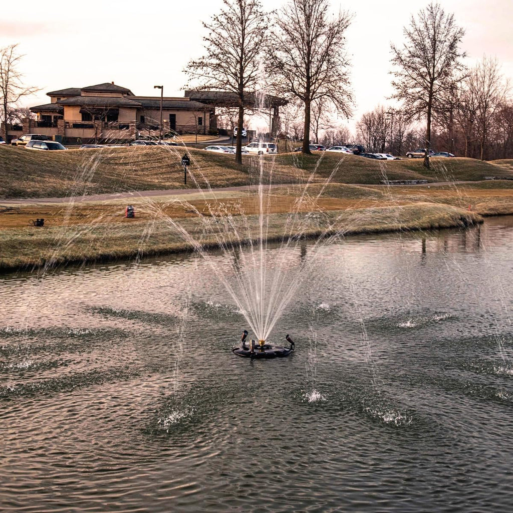 HALF OFF PONDS Floating Fountain – 1.5 HP Pond Aerator with 200' Cord – 12,500 GPH Water Pump – 11 Spray Patterns - Energy-Efficient – for Large Ponds, Lakes & Water Gardens