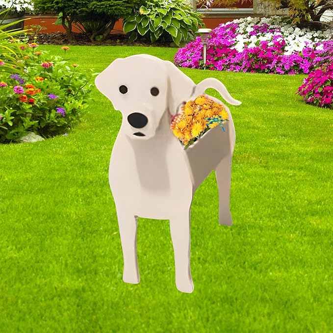 White Labrador Dog Planter Plant Pots,Cute Garden Dog Flower Planter,Large Dog Planters Birthday Gifts for Women,Office,Indoor/Outdoor Decor(9.84 * 7.87 * 17in)