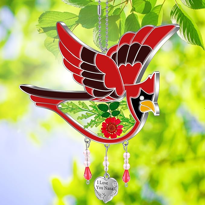 KY&BOSAM Cardinal Suncatcher Nana Gifts I Love You Nana Stained Glass Suncatchers Hanging Ornament for Window Wind Chime Birthday Gifts for Women Nana Grandma Mother`s Day Christmas Tree Gifts