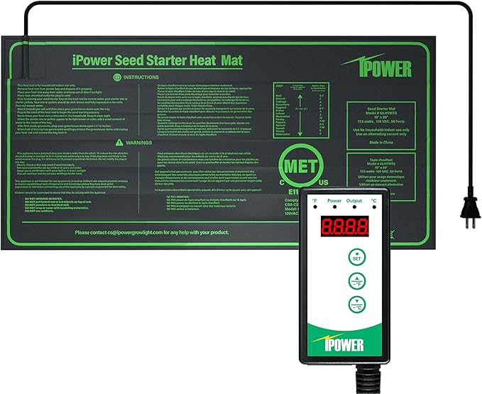 iPower Seedling Heat Mat Heating Pad 10"x20" with Digital Thermostat Combo Set, Waterproof for Indoor Seed Starting and Plant Germination