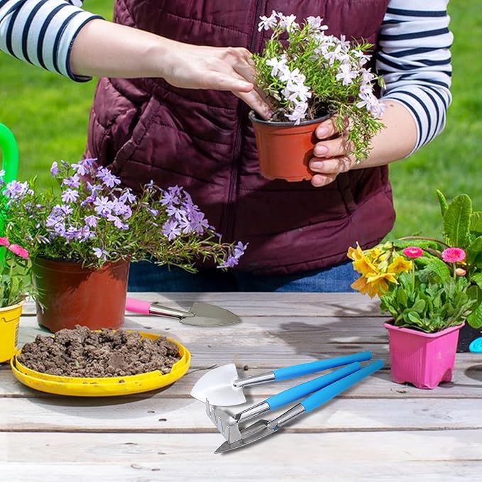 Mini Gardening Tools, 3Pcs Stainless Succulent Tools Kit Shovel Rake Trowel, 2 Colors Hand Shovel for Gardening for Indoor Small Plants, Succulents, Potted Plants, Bonsai (Purple)