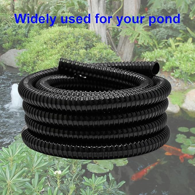 1 Inch Pond Tubing, 1" ID Corrugated Water Pipe, 20 Feet Length Flexible PVC Hose Pipe with Pipe Fittings, Aquarium, Pond Waterfall, Garden Pond Pump Drainage Tube Black