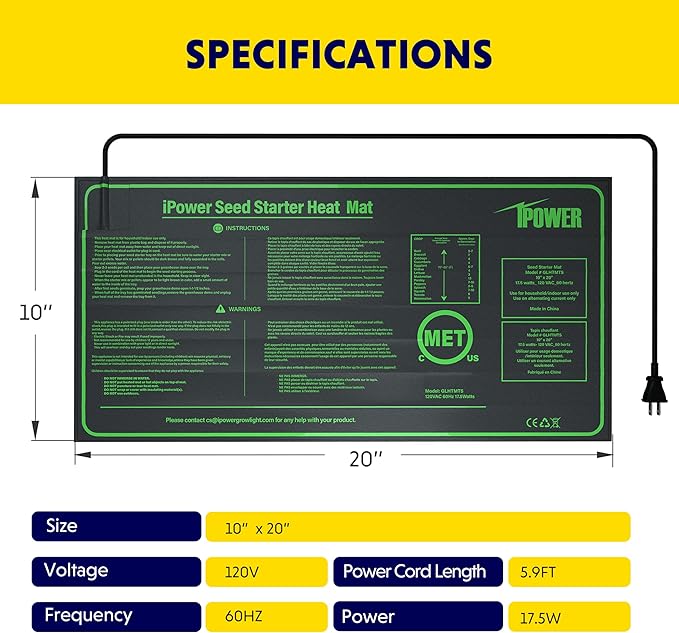 iPower Durable Seedling Heat Mat Warm 10" x 20" - 2 Pack Hydroponic Heating Pad Waterproof and A Digital Thermometer for Seed Starting Greenhouse and Germination