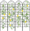 LZRS 4 Pack 87x20in Rustic Iron Arch Decoration Garden Trellis with Black Metal Coating – Perfect for Supporting Climbing Plants Outdoor, Roses, Vines, Flowers, and Vegetables.