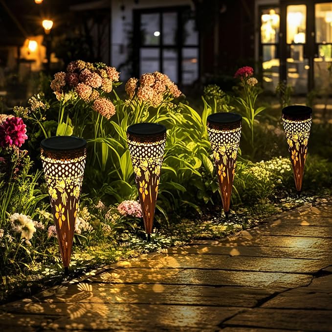 Solar Hummingbirds Garden Stakes Lights 4Pack Outdoor Decorative Lighting for Yard Pathway Patio Decor Lawn Ornament Gifts for Women Mom