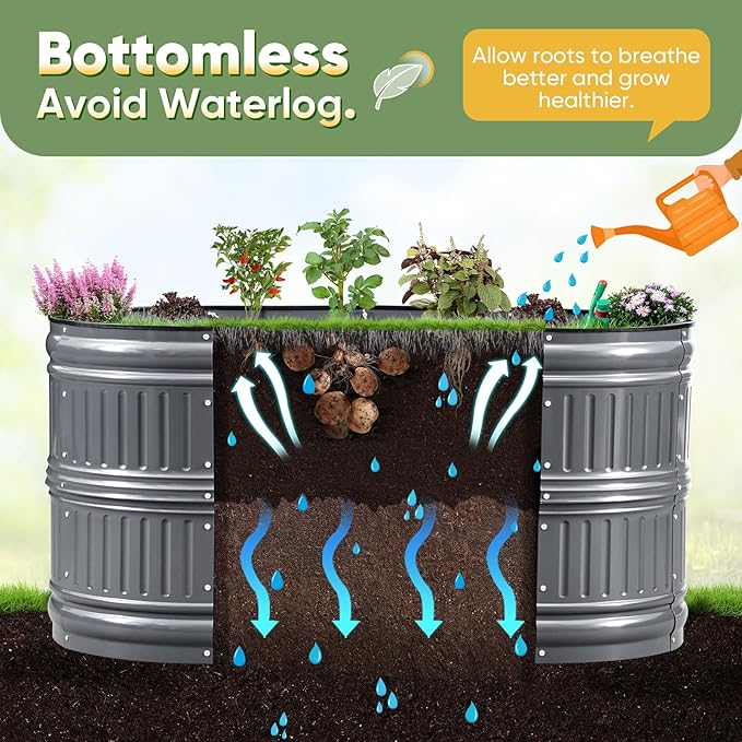 KING BIRD Raised Garden Bed Kit 2025 Upgraded Modular DIY Galvanized Planter Garden Box Outdoor for Gardening, Vegetables, Flowers, Elegant Roman Column Design, 94x24x24 in, Dark Grey