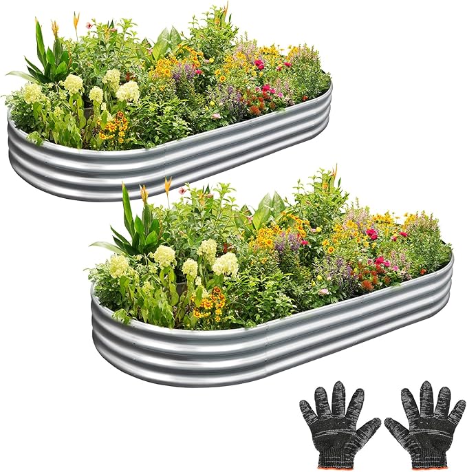 Garden 2Pcs 4x2x1ft Galvanized Raised Garden Bed Kit - Metal Planter Boxes for Vegetables/Herbs/Flowers, Heavy-Duty Steel Outdoor Garden Box with Reinforced Edges