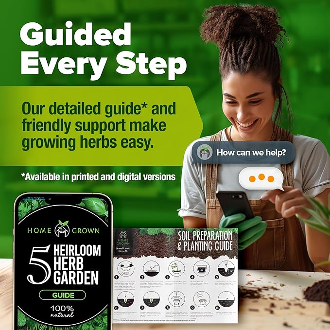 HOME GROWN Indoor Herb Garden Starter Kit - Christmas Gift for Gardeners - Complete 5 Herb Plant Grow Kit - Unique Gift for Mom, Women, Her, Men - Birthday Gift