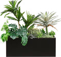 Metallic Heavy Long and Large Outdoor/Indoor Planter, Rectangular Trough Planter Box, 38”Lx15”Wx15”H, 40Pounds, Black with Hand Brushed Gold Edge, No Assemble and Seamless