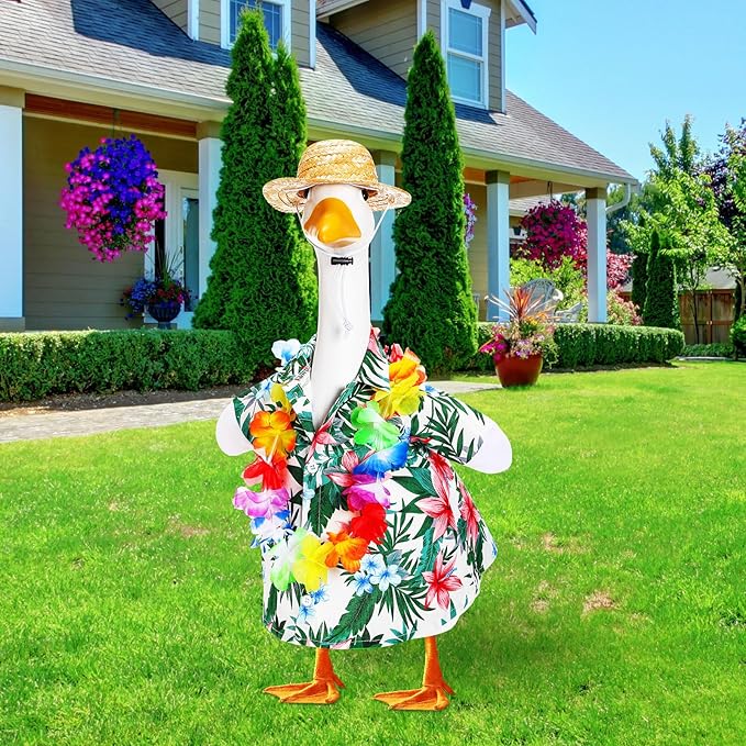 Goose Outfit Lawn Goose Porch Clothing Outfits for Yard Summer Luau 23'' Lawn Outdoor Decoration(Hawaiian Style)