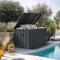 PURPLE LEAF Outdoor Deck Box 160 Gallon Waterproof Lockable Storage Box Container with Lid Deck Organization for Patio Cushions Side Table Pool Accessories Garden Tools, Gray