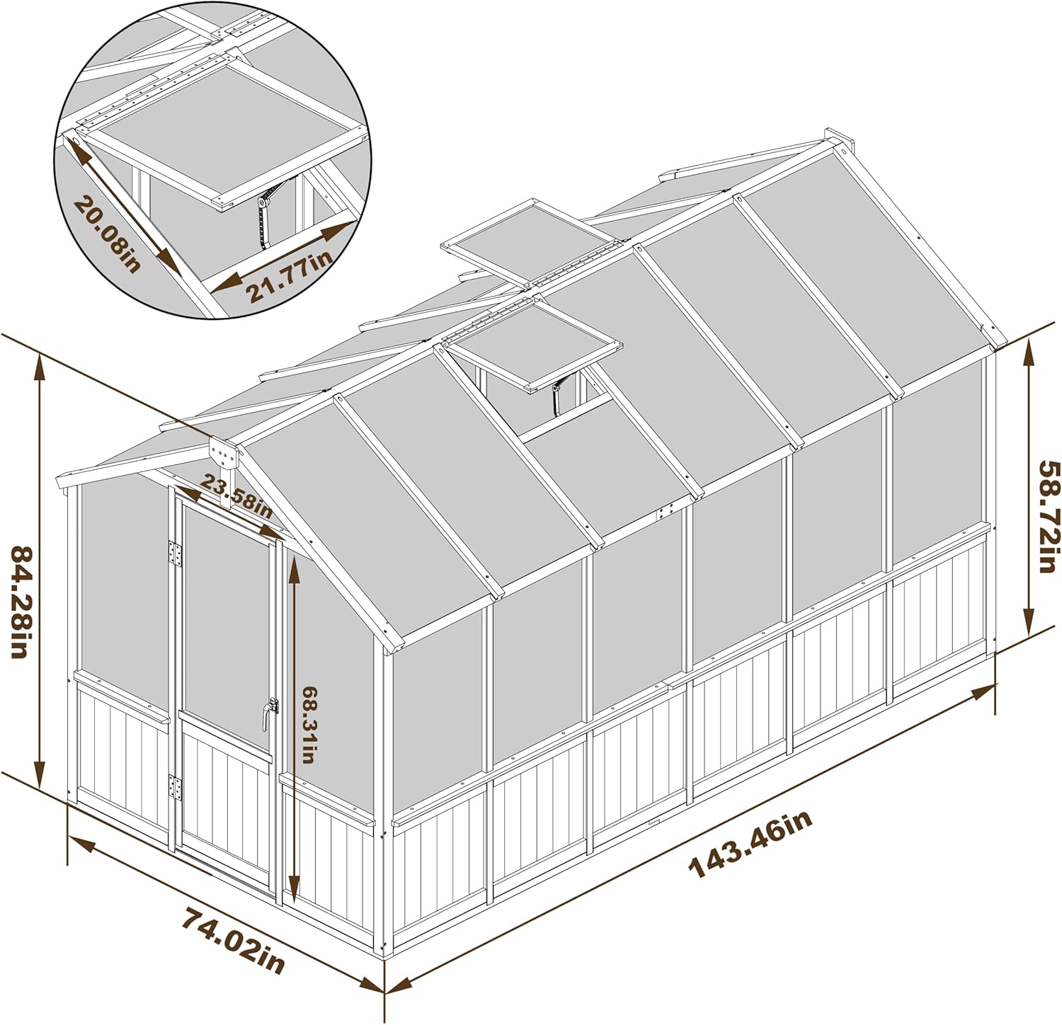 MUPATER 6' x 12' Walk-in Wooden Polycarbonate Greenhouse with Ventilated Window & Lockable Door, Multi-Layer PC Panels for UV Protection, Greenhouse Kit for Outdoor, Garden and Backyard, Black