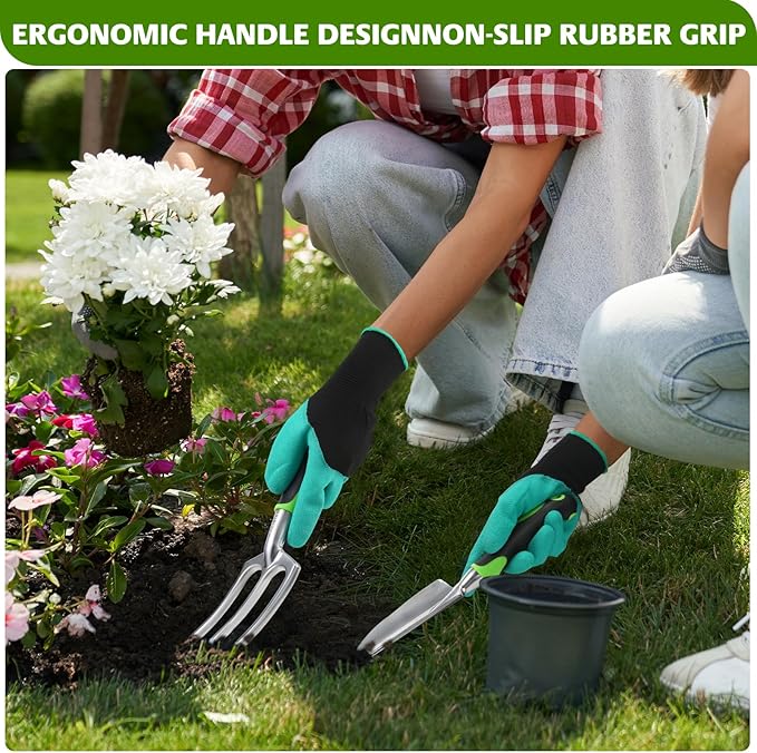 Garden Tools, 8-Piece Garden Tool Set with Non-Slip Ergonomic Handles, Lightweight Aluminum Alloy Rust-Proof Durable Gardening Hand Tools, Ideal Gardening Tools Gifts for Women and Men