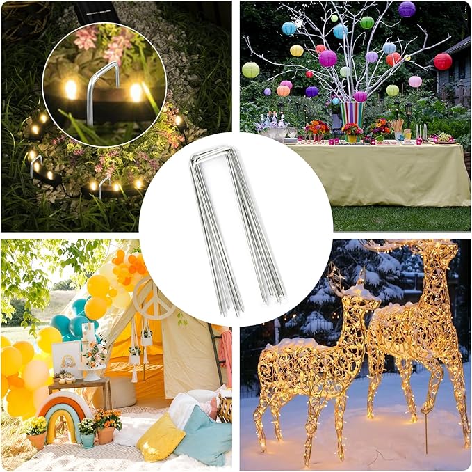 Landscape Staples, Galvanized Garden Stakes, Plant Cover Staples, 10 Pack 6 Inch 11 Gauge Garden Staples, Anti-Rust Ground Sod Pins Lawn Yard Stakes for Securing Weed Fabric Irrigation Tubing