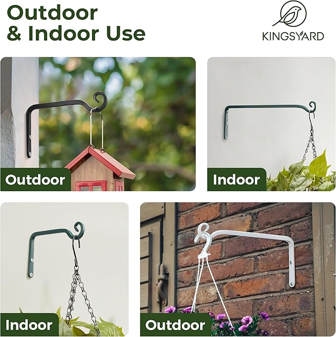 Kingsyard 2-Pack Wall Plant Hanger Outdoor - Heavy Duty Metal Hanging Bracket Hooks for Hanging Plant Bird Feeders Lanterns Wind Chimes Outdoor & Indoor, 6-Inch/White
