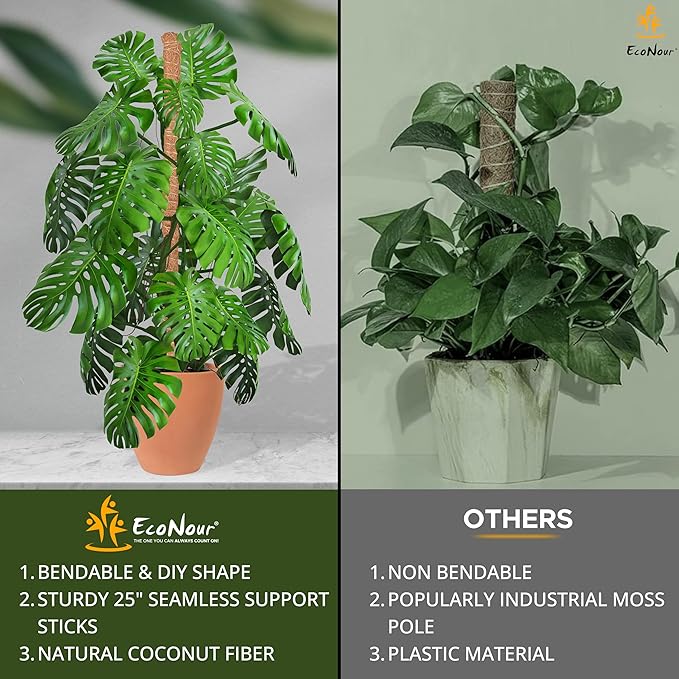 EcoNour Moss Pole for Plants – 28 inches (4 Pack) | Monstera Plant Support for Plant Climbing and Growth | Elevate Your Indoor Garden, Plant Support for Indoor Potted Plants to Grow Upwards