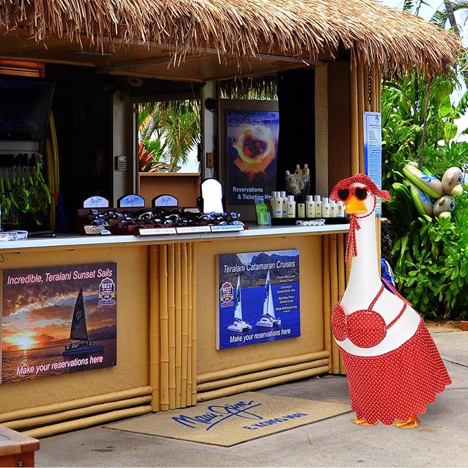 Bikini Goose Outfit Lawn Goose Clothing Porch Goose Outfits Summer Yard Goose Outfits Hawaiian Luau Goose Outfit for 23'' Lawn Goose Outdoor Decoration(Bikini,Red)