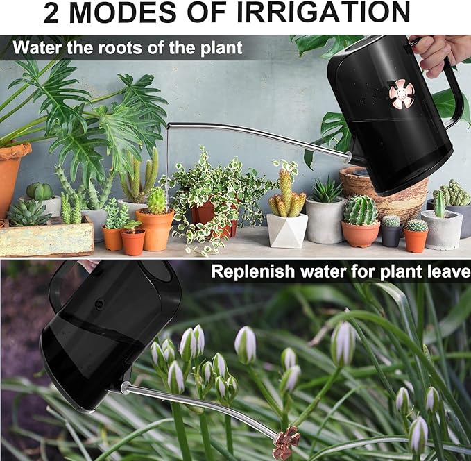 Watering Can Indoor for House Plants Small Watering cans with Long Spout Flower Model Sprinkler Head 1.2L (Black Coffee, 1.2L)
